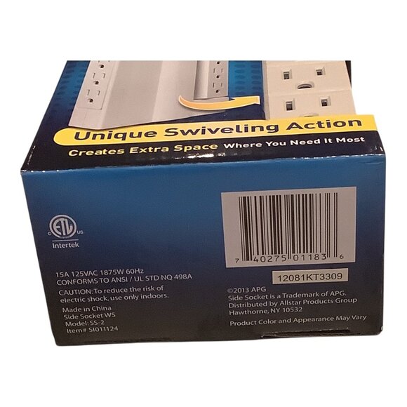 Side Socket Swivel Surge Protector 6 Outlets 1000 Joules Power Strip White - Picture 3 of 8